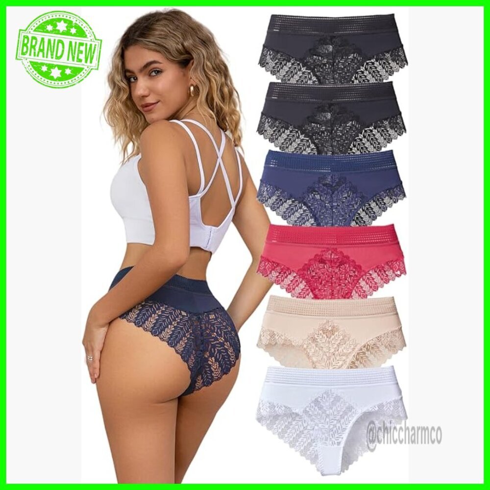 High-Waisted Seamless Panties Silk Blend Lace Briefs Size Small